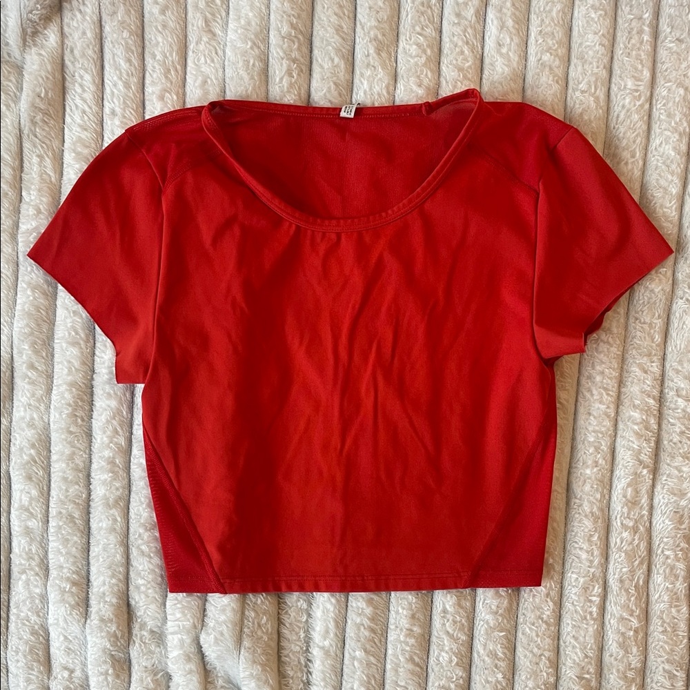 Aerie Red Workout Crop Top with Mesh Back
